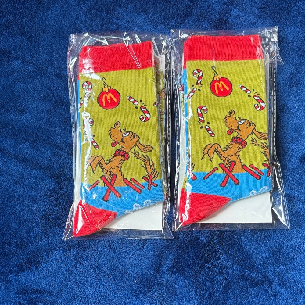 McDonald's 2025 Christmas grinch blue, Red and Green max Reindeer Socks - 2 pair